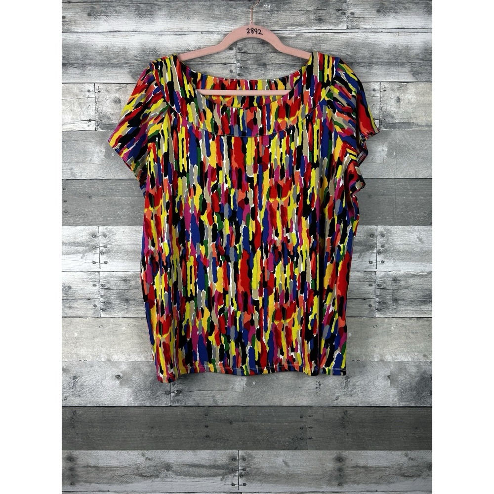 Rafaella Women's 2X Multicolored Short Sleeve Blouse